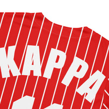 Load image into Gallery viewer, Close-up of white Pin Stripes on white kappa alpha psi Fraternity Jersey