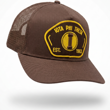 Load image into Gallery viewer, Brown cap with yellow logo on a white background
