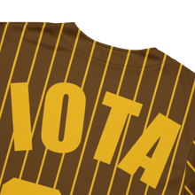 Load image into Gallery viewer, Close-up of Gold Pin Stripes on Brown Iota Phi Theta Fraternity Jersey