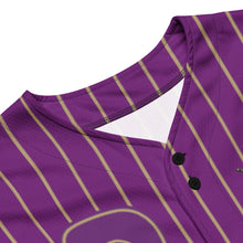 Load image into Gallery viewer, Close-up front view of white Pin Stripes on gold omega psi phi Fraternity Jersey