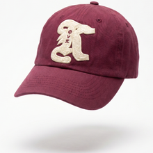 Load image into Gallery viewer, Maroon baseball cap with a logo on a white background
