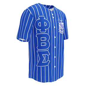 Blue phi beta sigma Baseball Jersey with white Pin Stripes right side view