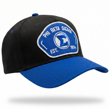 Load image into Gallery viewer, Black and blue cap with Phi Beta Sigma logo on a white background
