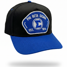 Load image into Gallery viewer, Black and blue cap with Phi Beta Sigma logo on a white background
