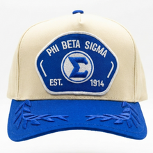 Load image into Gallery viewer, Beige and blue cap with Phi Beta Sigma logo on a white background
