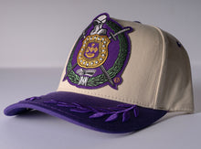 Load image into Gallery viewer, Omega Psi Phi Oversize Patch Snapback Hat – Bay Leaf Brim
